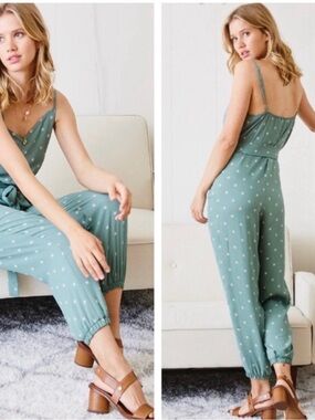 Sage Green Polka Dot summer casual Jumpsuit